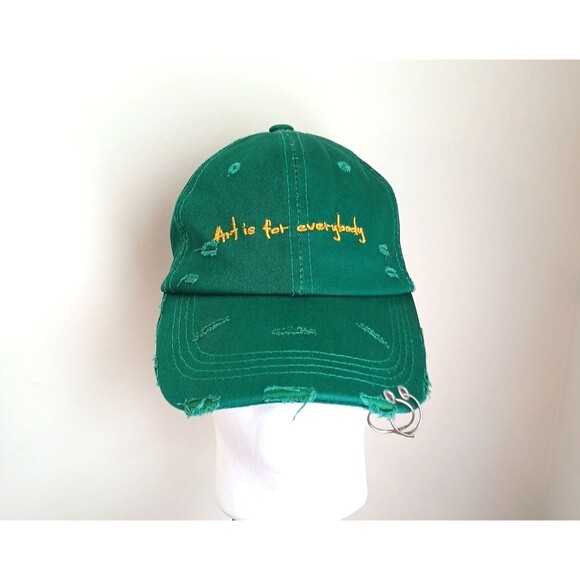 Unbranded Accessories - Men's Iron Ring "Art Is For Everybody" Distressed Cap Adjustable Y2K Green